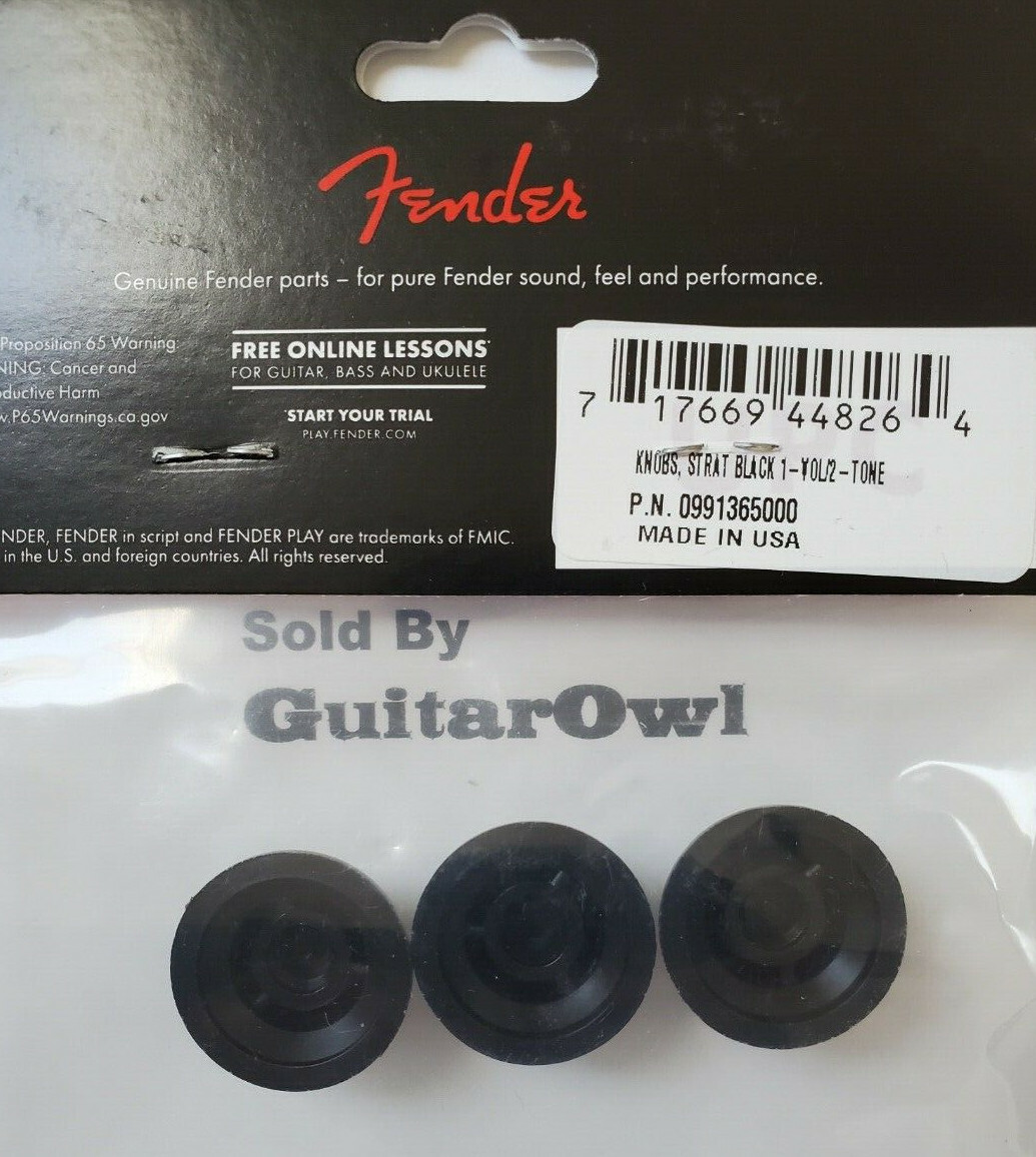 Fender Guitar Strat Black Control Knobs Volume Tone 0991365000 FREE SHIPPING