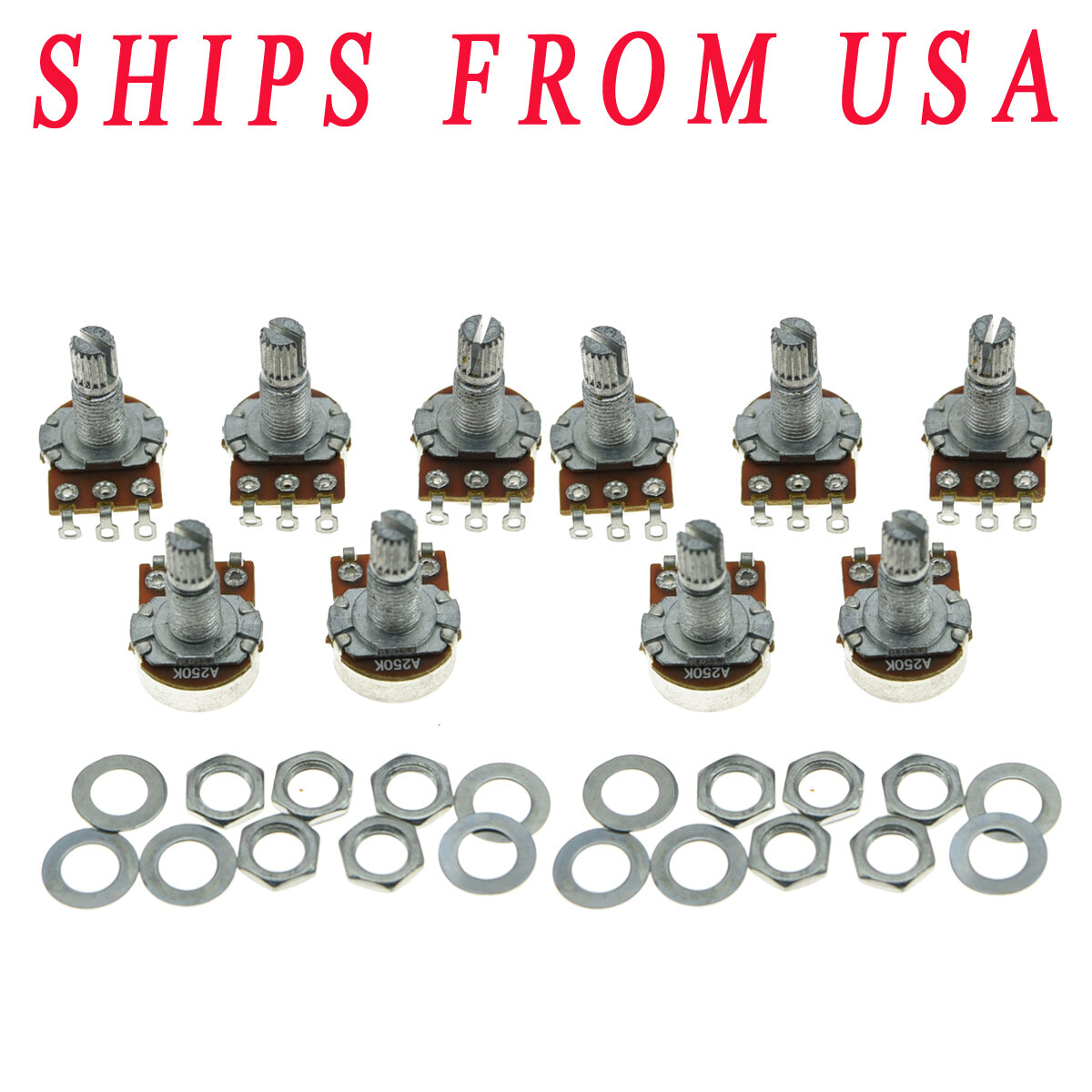 KAISH 10x A250K Audio Guitar Mini Pots Long Split Shaft 250K Potentiometers