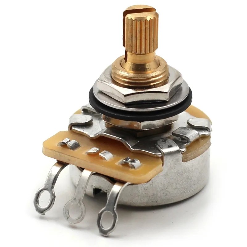1x CTS 500k Potentiometer for Guitar – Short Split Shaft, Audio Taper, 10% Tol.