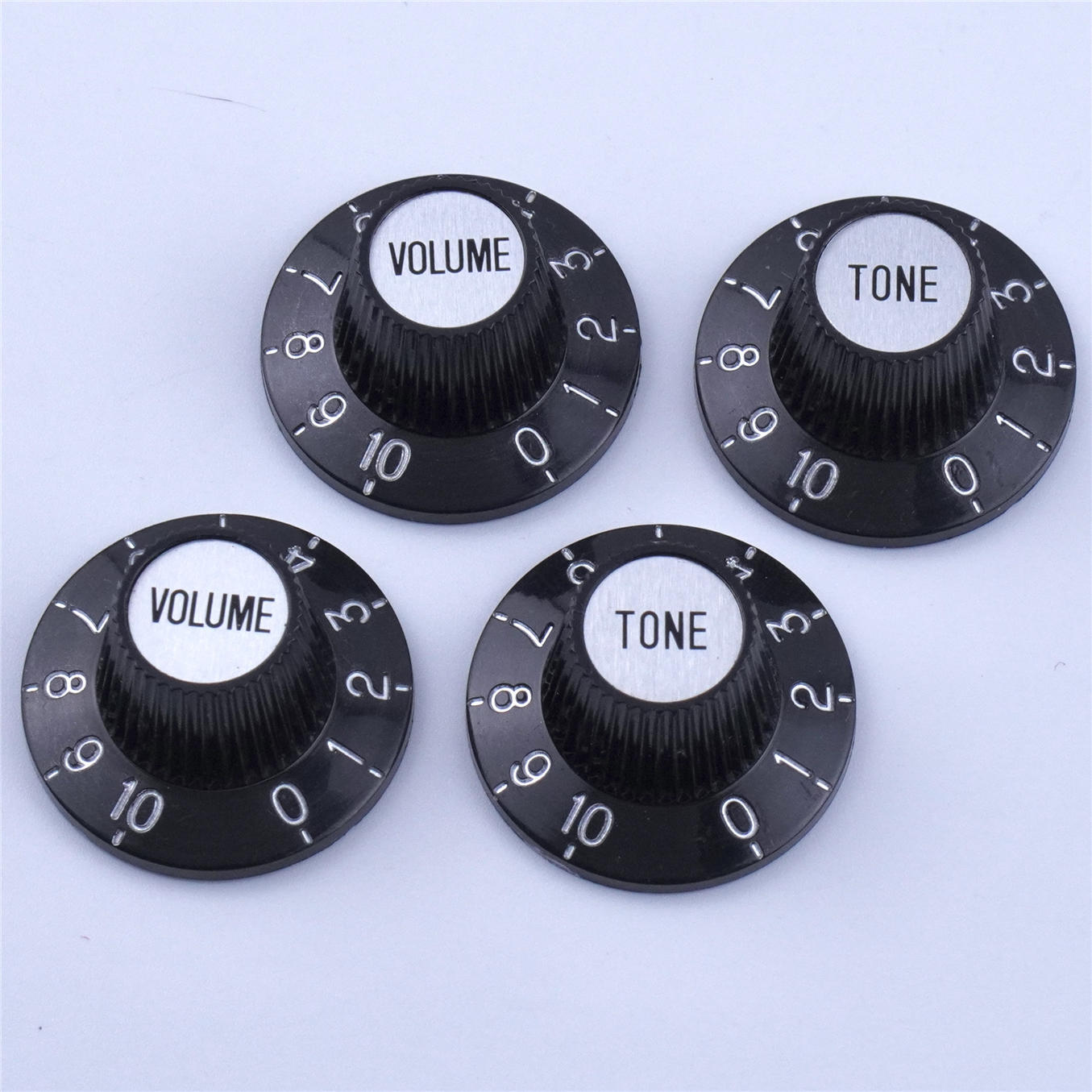 Black W/ Silver Witch Hat AMP Black & Silver Skirted Volume Tone Control Knobs