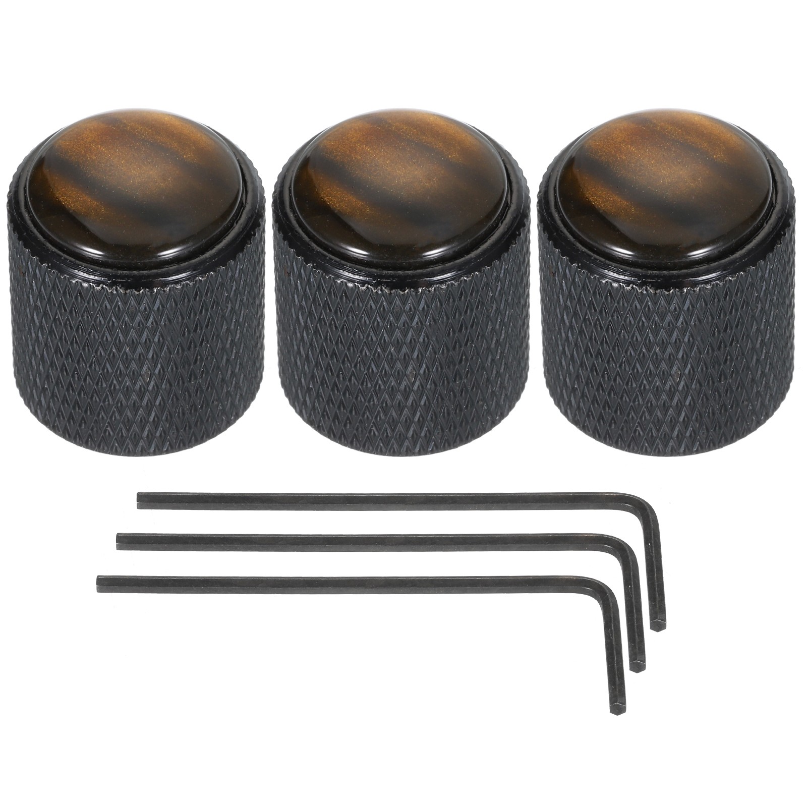 Black Aluminum Guitar Knobs 3Pcs 6mm Dome Knobs Amber Top for Electric Guitar