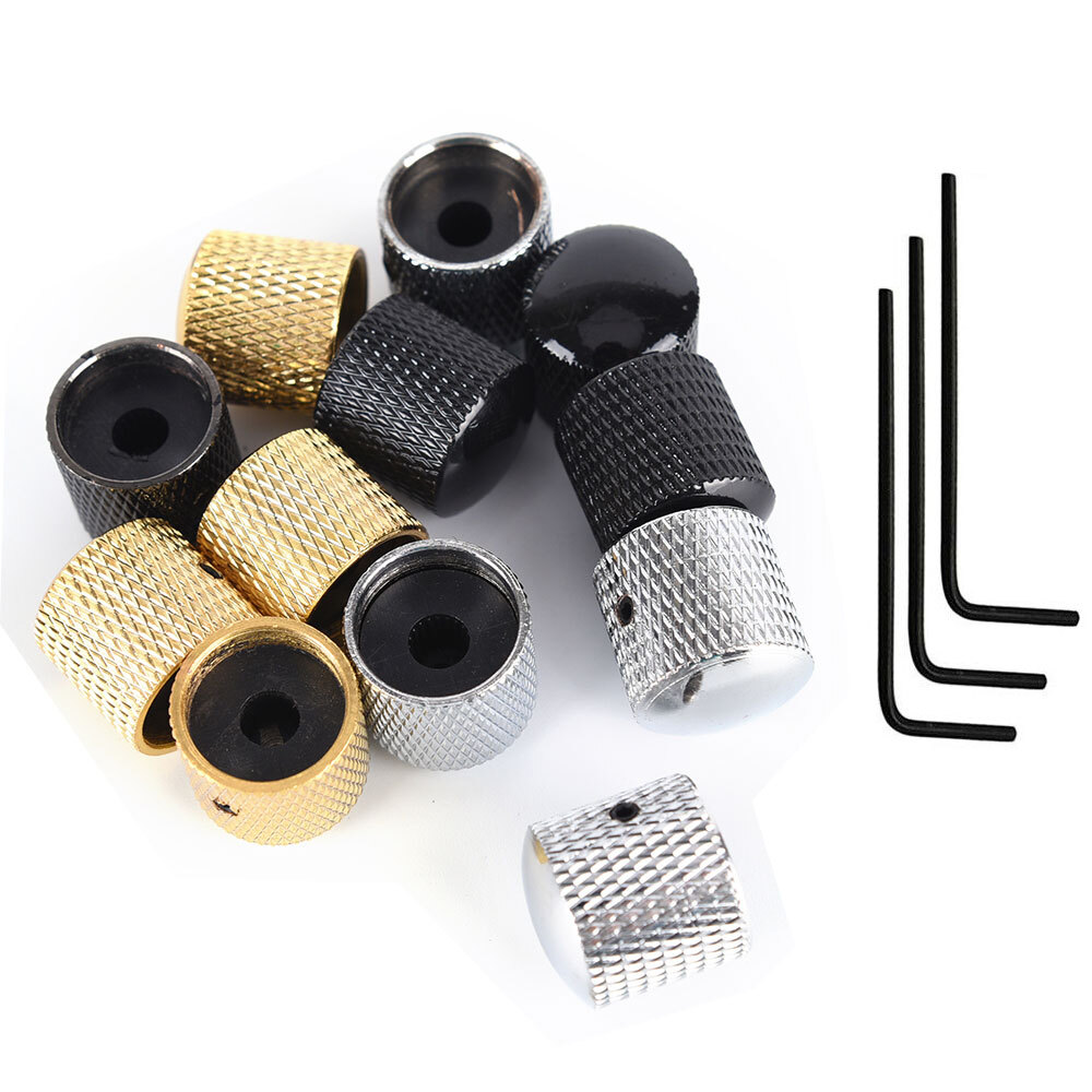 4-Pack Metal Dome Knobs – Chrome Knurled Barrel – Silver Gold Top Guitar Control
