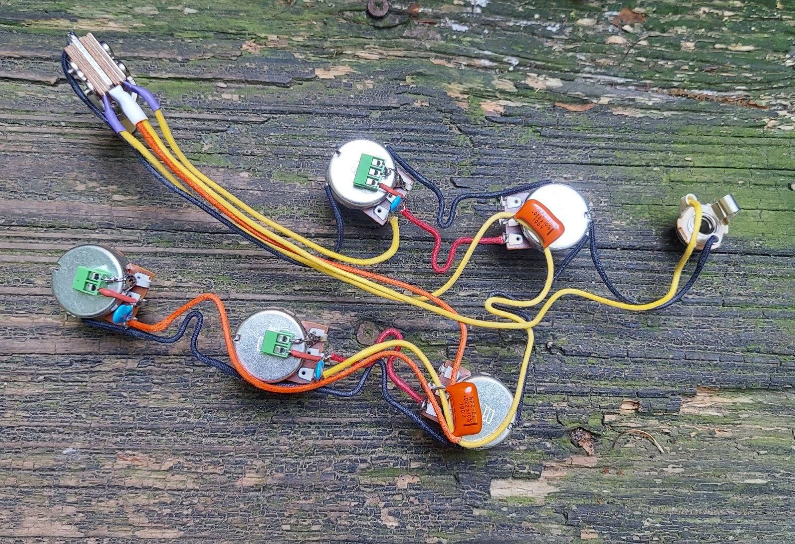Solderless Big Red Gibson 335 Harness HSH 500k .022 Orange Drops KellingSound
