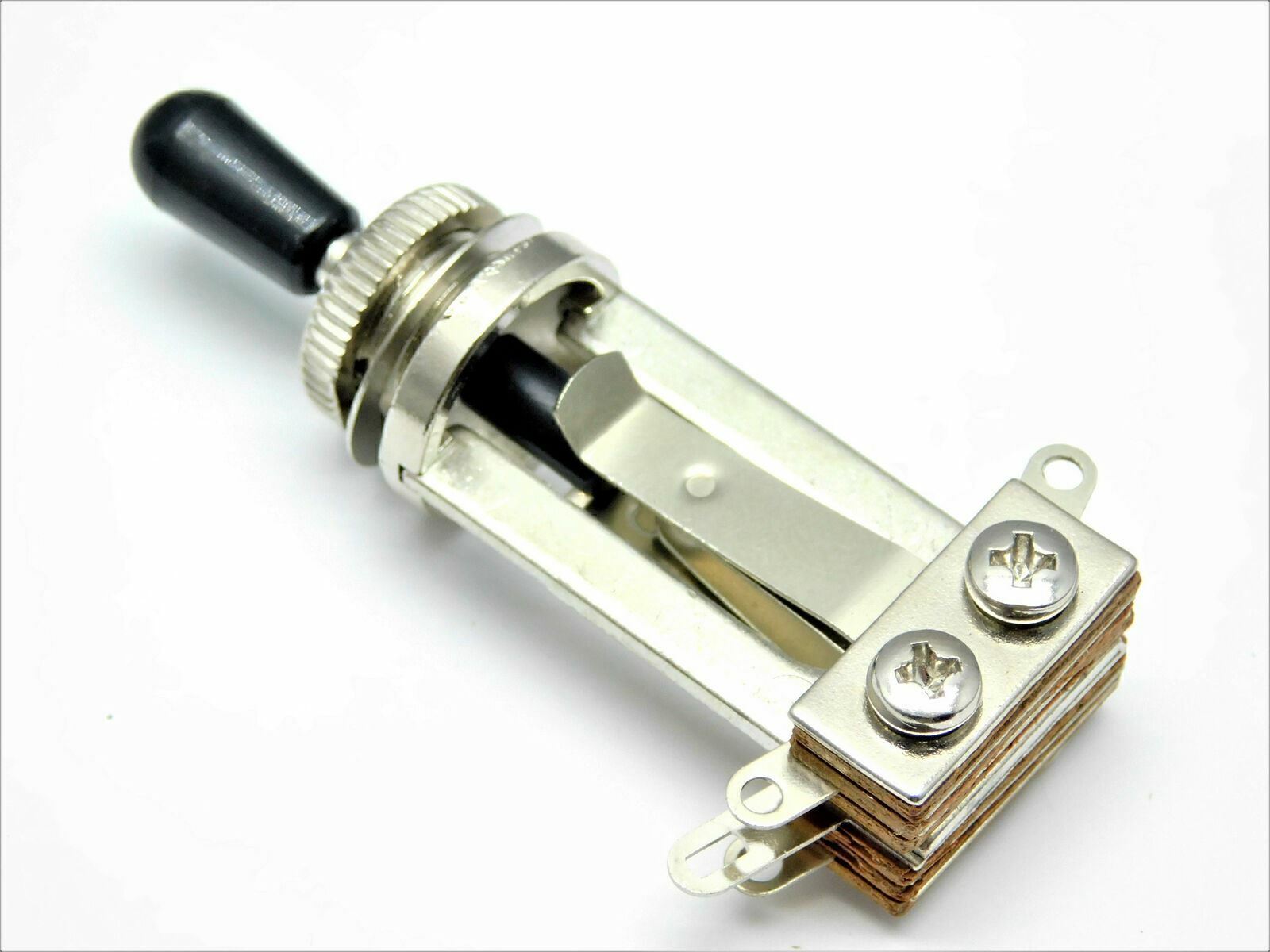 3 way Toggle Switch – Nickle Long Frame – for Les Paul® – Black Switch Tip