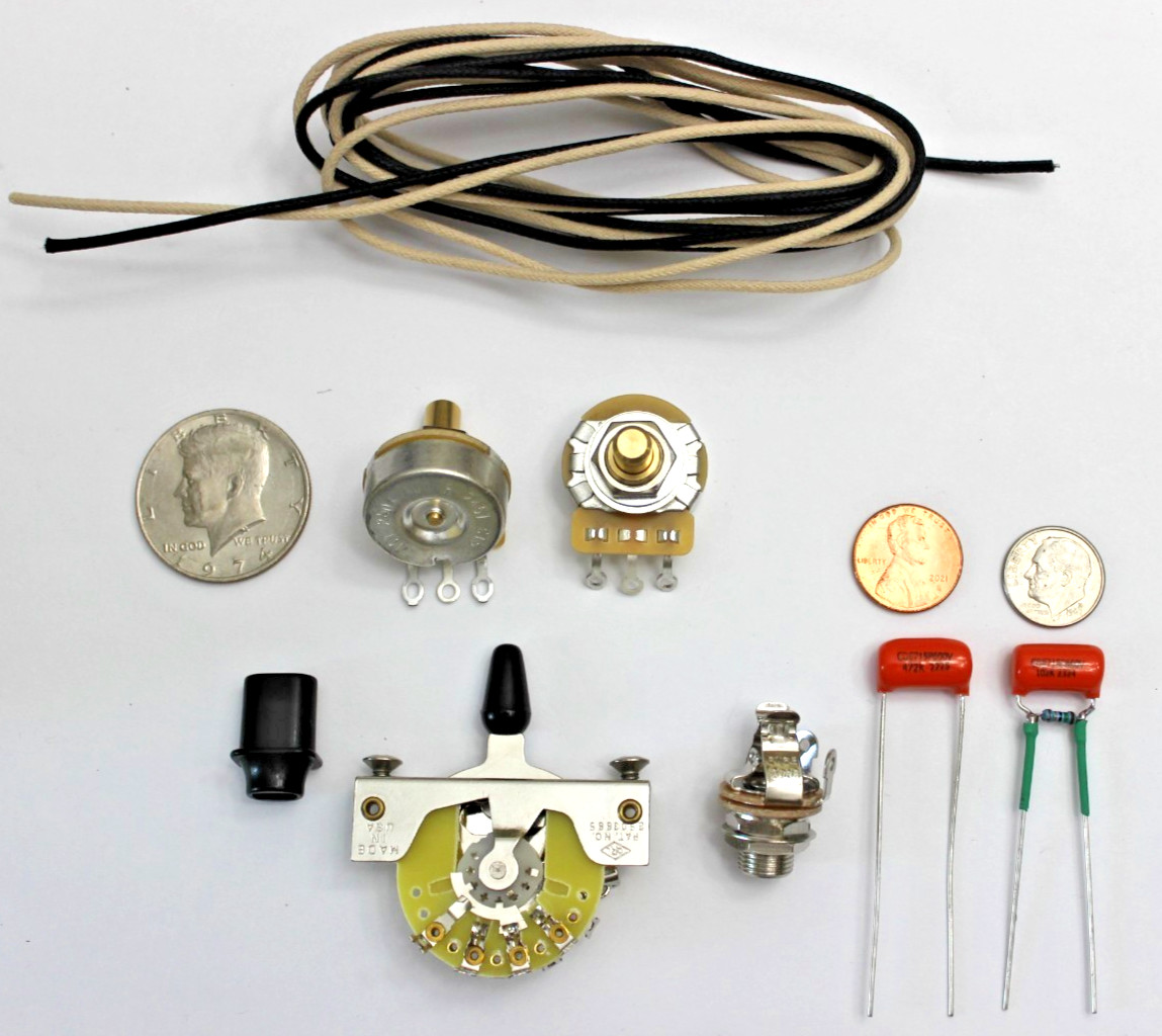 PREMIUM Telecaster Wiring Kit CTS 250k CRL 3-way Pure Tone Jack Orange Drop Caps
