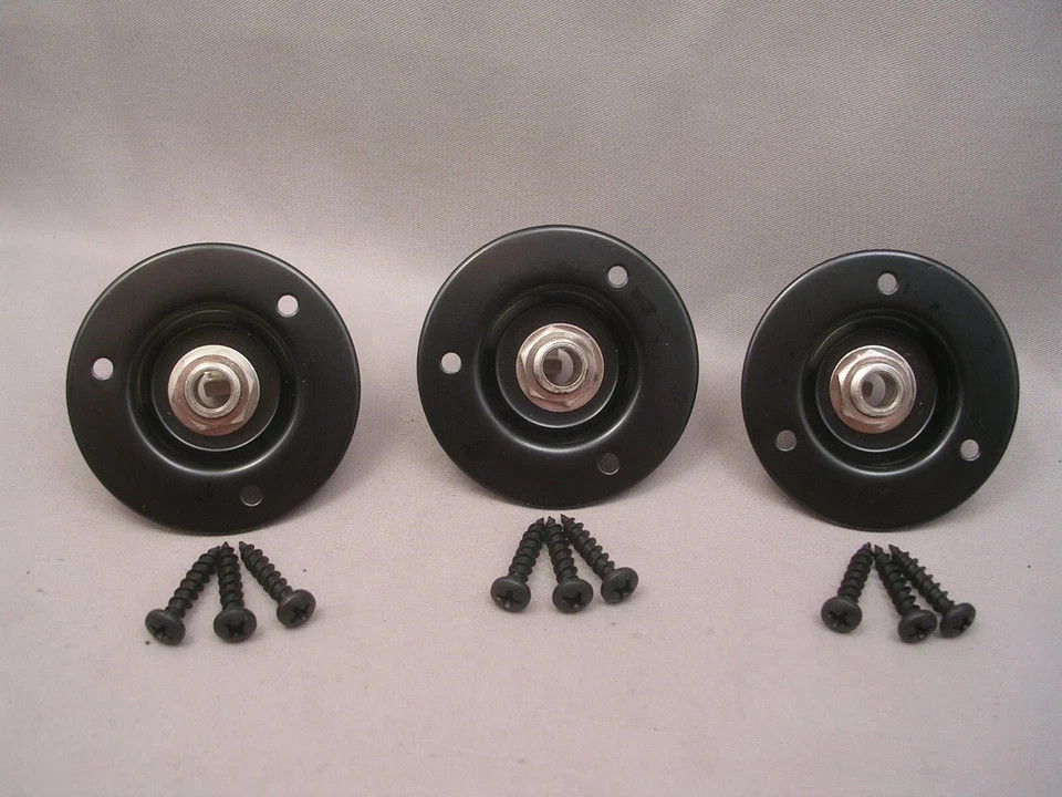 3 Jack Plates For Speaker Cab, Black 2″ Round Metal With Screws And 1/4″ Jacks