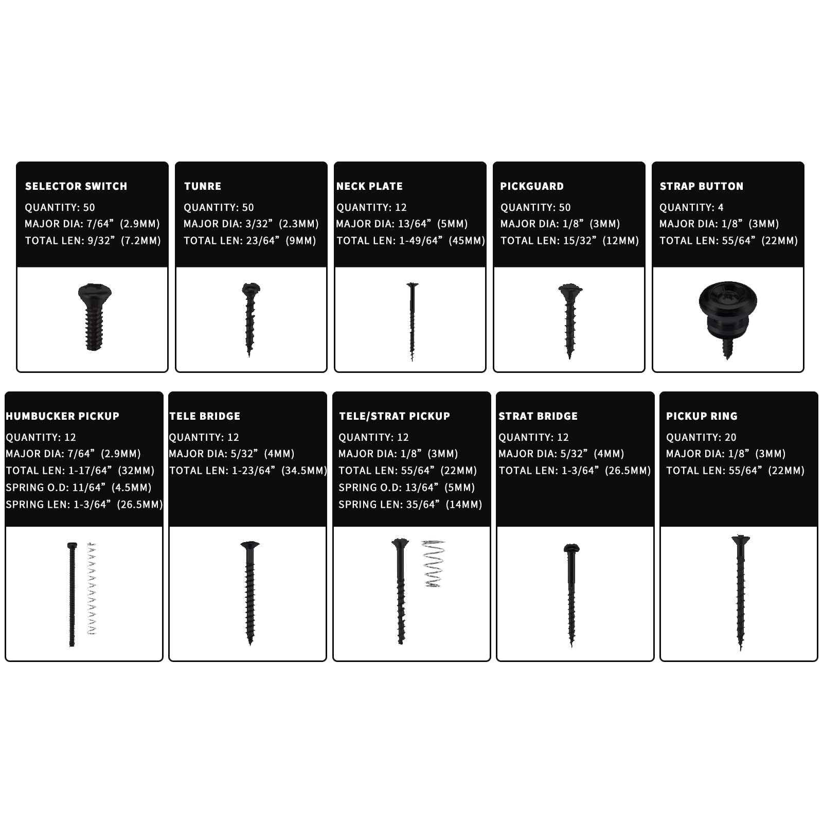 254 Pcs Guitar Screws Kit for Electric Guitar Bridge Pickup Pickguard Tuner