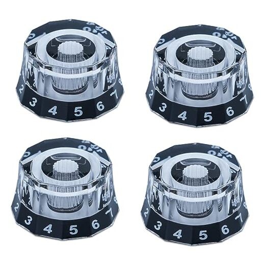Electric Guitar Knobs – Clear Black Dodecagon Design – Transparent – Black
