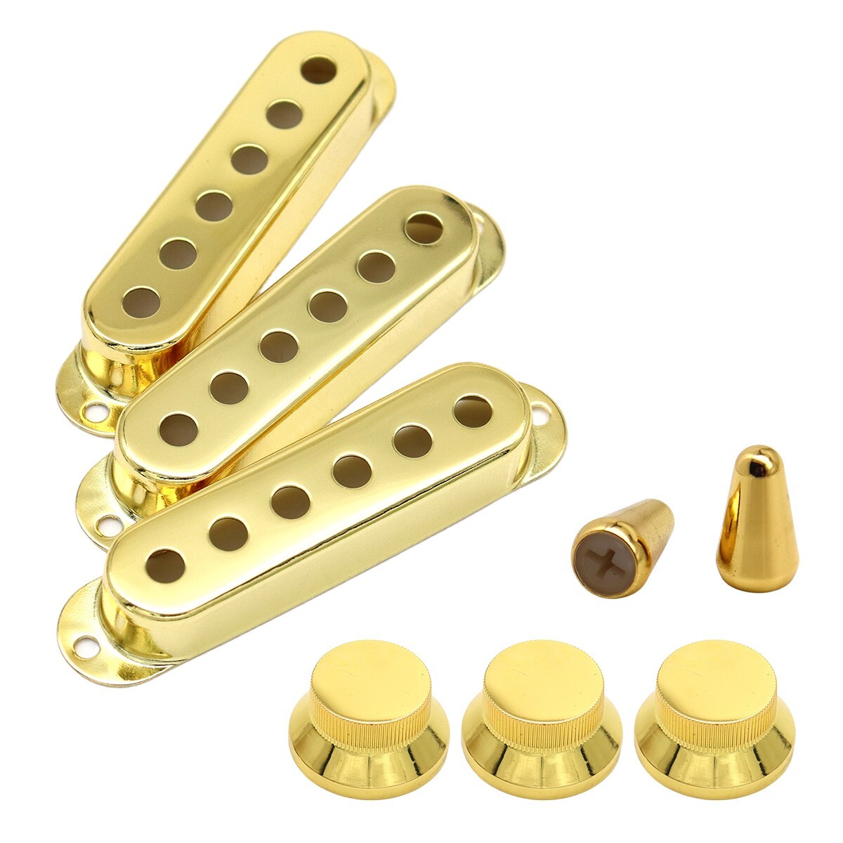 Electric Guitar SSS Pickup Cover,Knobs and Switch Tip Set Gold For FD ST SQ