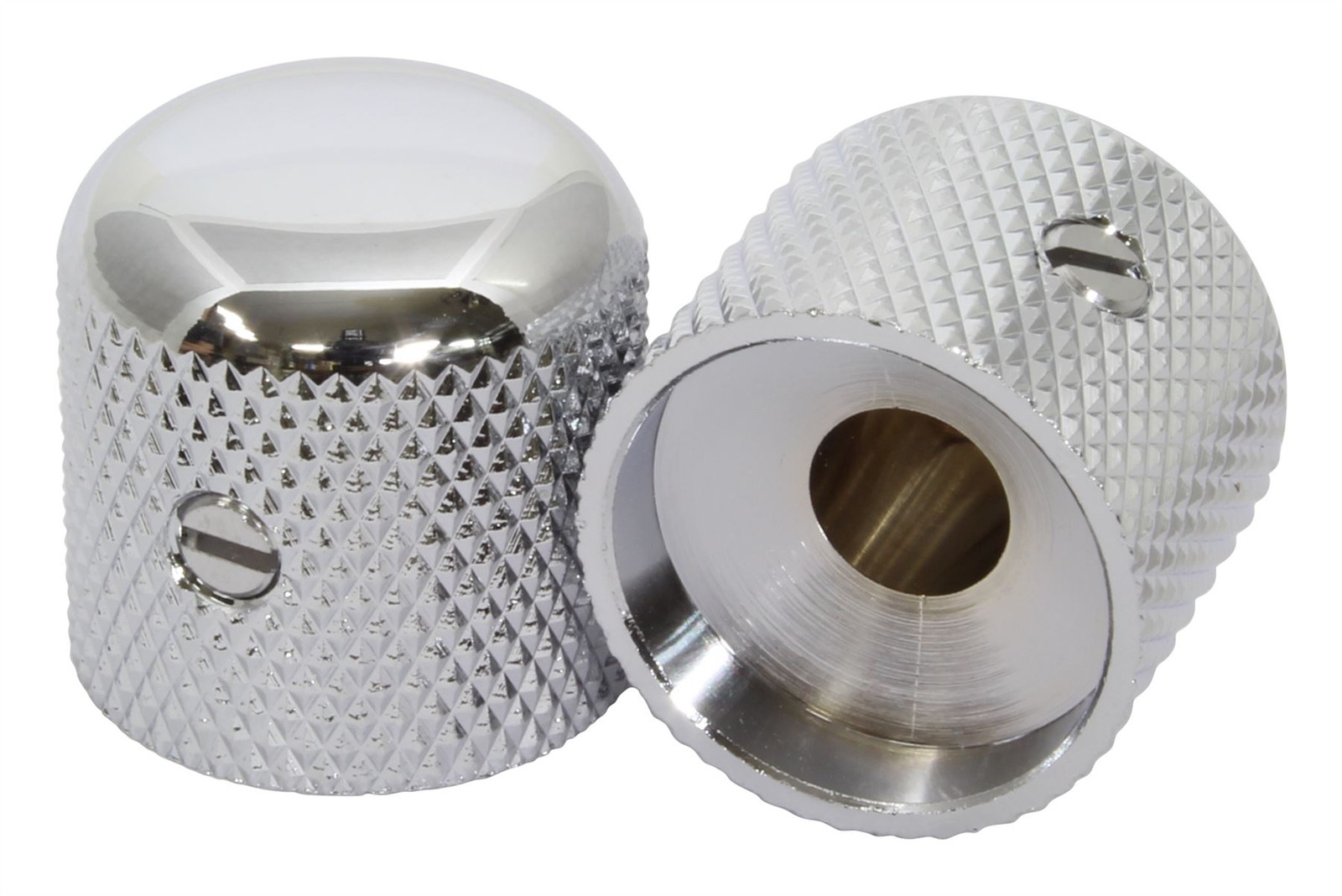 Metal Dome Round Top Knobs for 1/4″ solid shaft pots – Guitar Chrome Set of 2