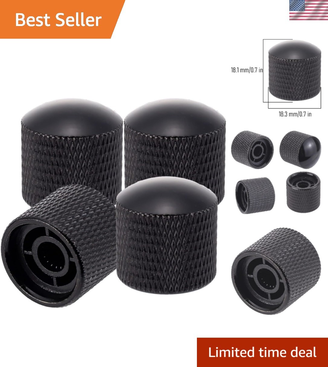 4 Black Metal Guitar Control Knobs – Ergonomic Dome Design for Easy Use