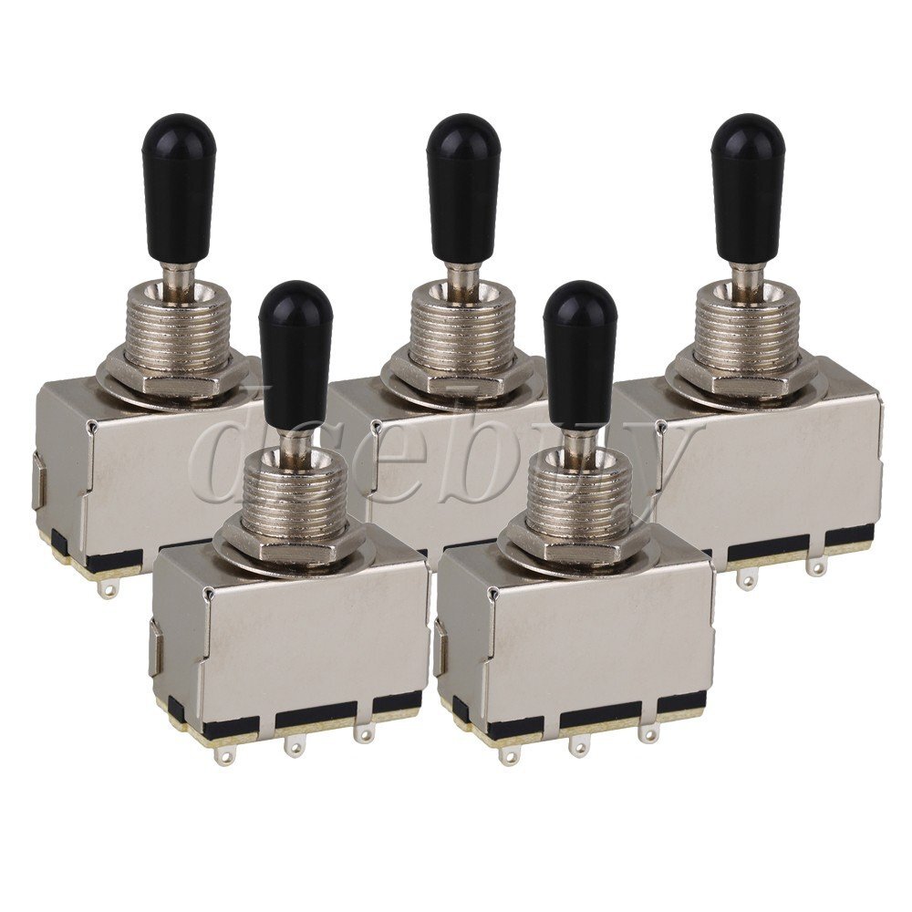 5x Chrome 3 Way Black Tip Toggle Switch for Electric Guitar