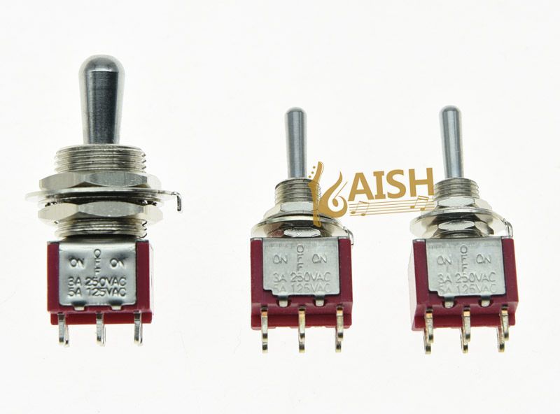 Guitar 15/32″ DPDT 3 Way ON/OFF/ON Toggle Switch w/ 2 Mini Toggle Switches 1/4″