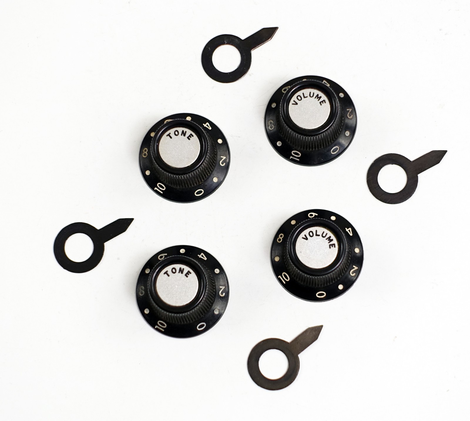 Set of 4 Teisco Black Knobs Volume Tone with Pointers Silvertone Kay Harmony