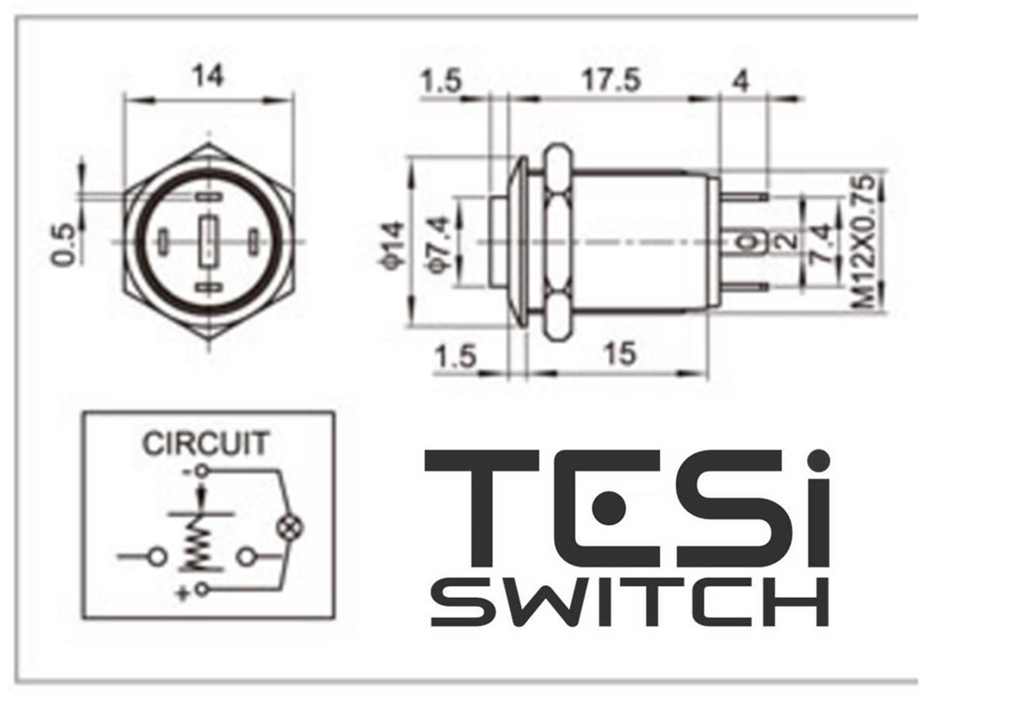 Tesi POCO 12MM LED Momentary Push Button Guitar Kill Switch Black/Blue