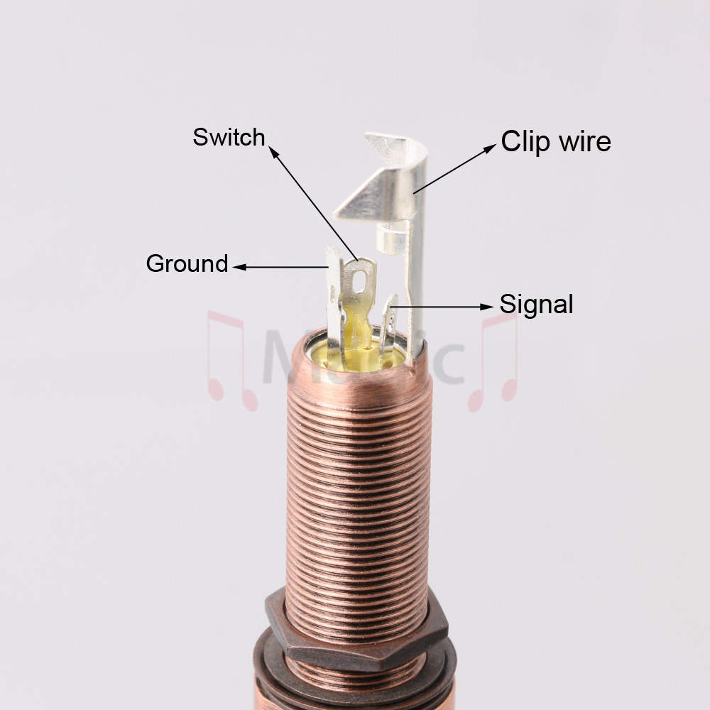 Bronze Stereo 1/4″ 6.35mm Copper Guitar Bass End Pin Output Jack w/ wire clip