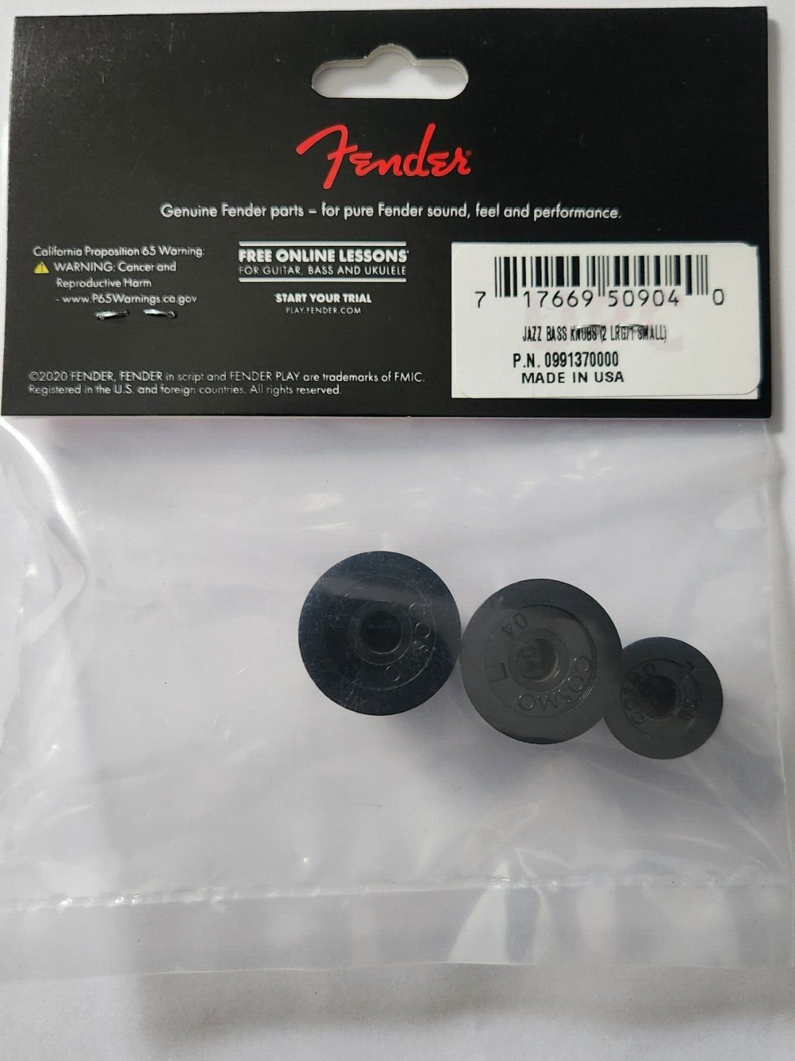 Fender Jazz Bass Knob Set 2 Large 1 Small Black 0991370000