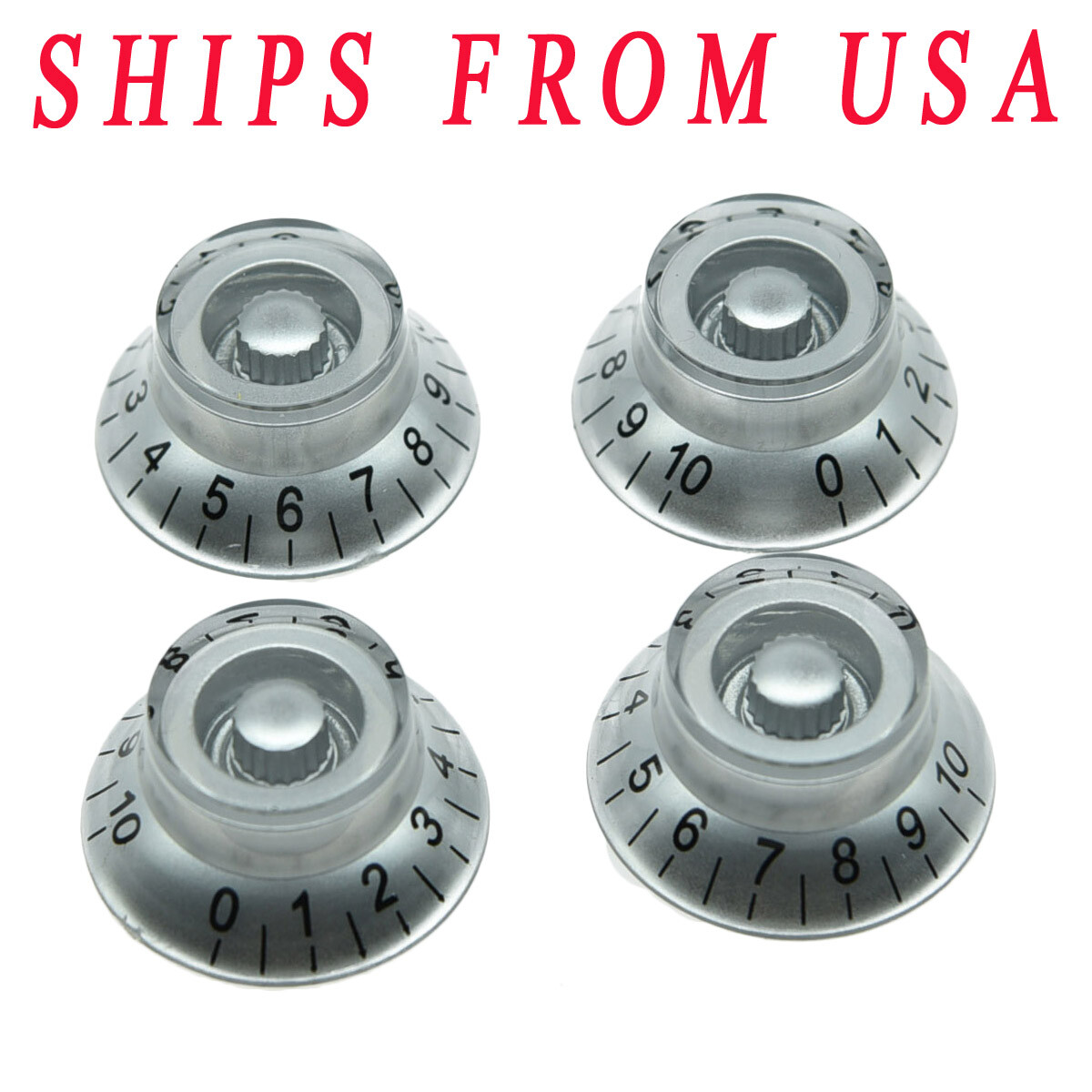 KAISH 4pcs Silver w/ Black Number LP Guitar Top Hat Knob Bell Knobs Fit Les Paul