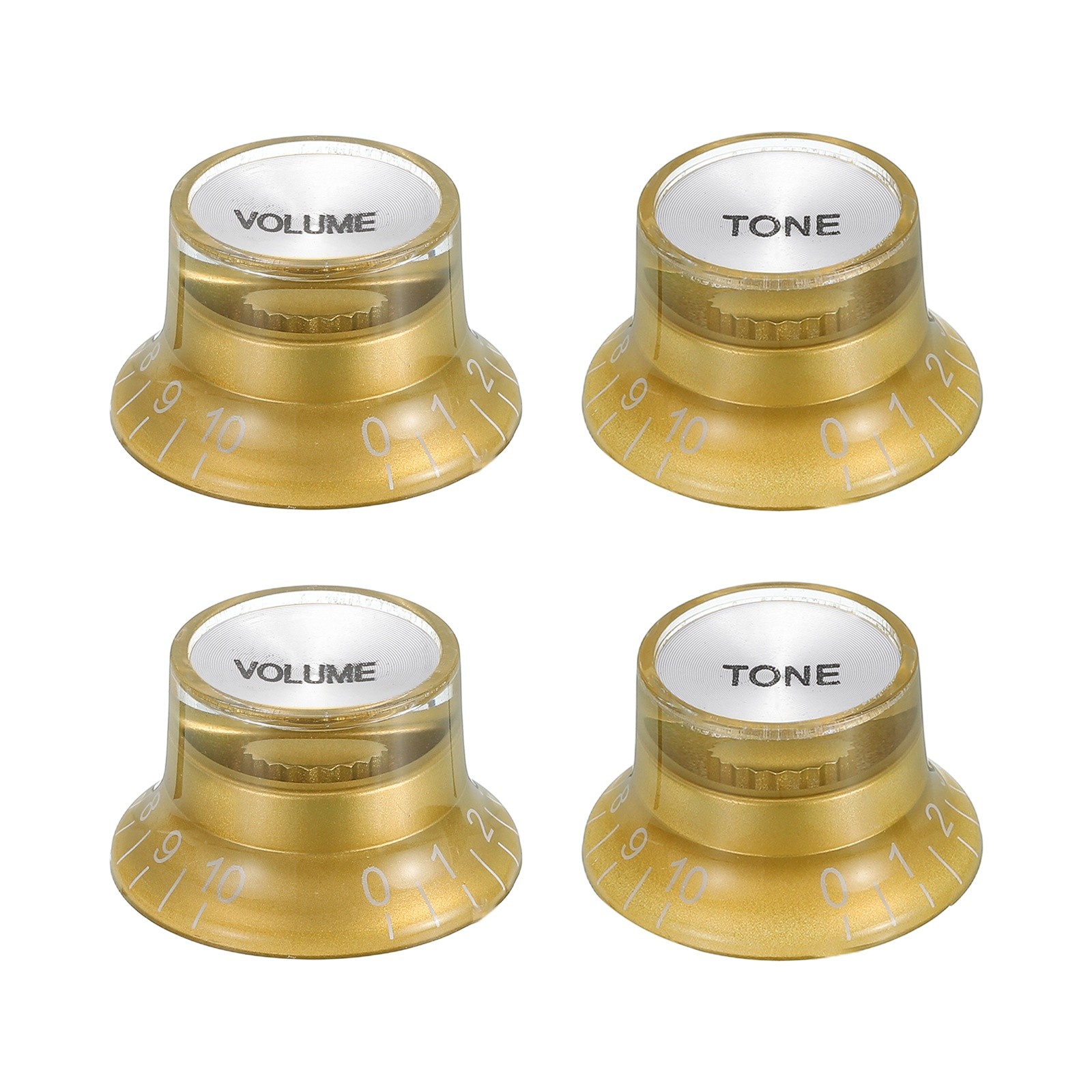 4pcs Metric Top Hat Bell Knobs, Control Guitar Knobs, Gold with Silver Top