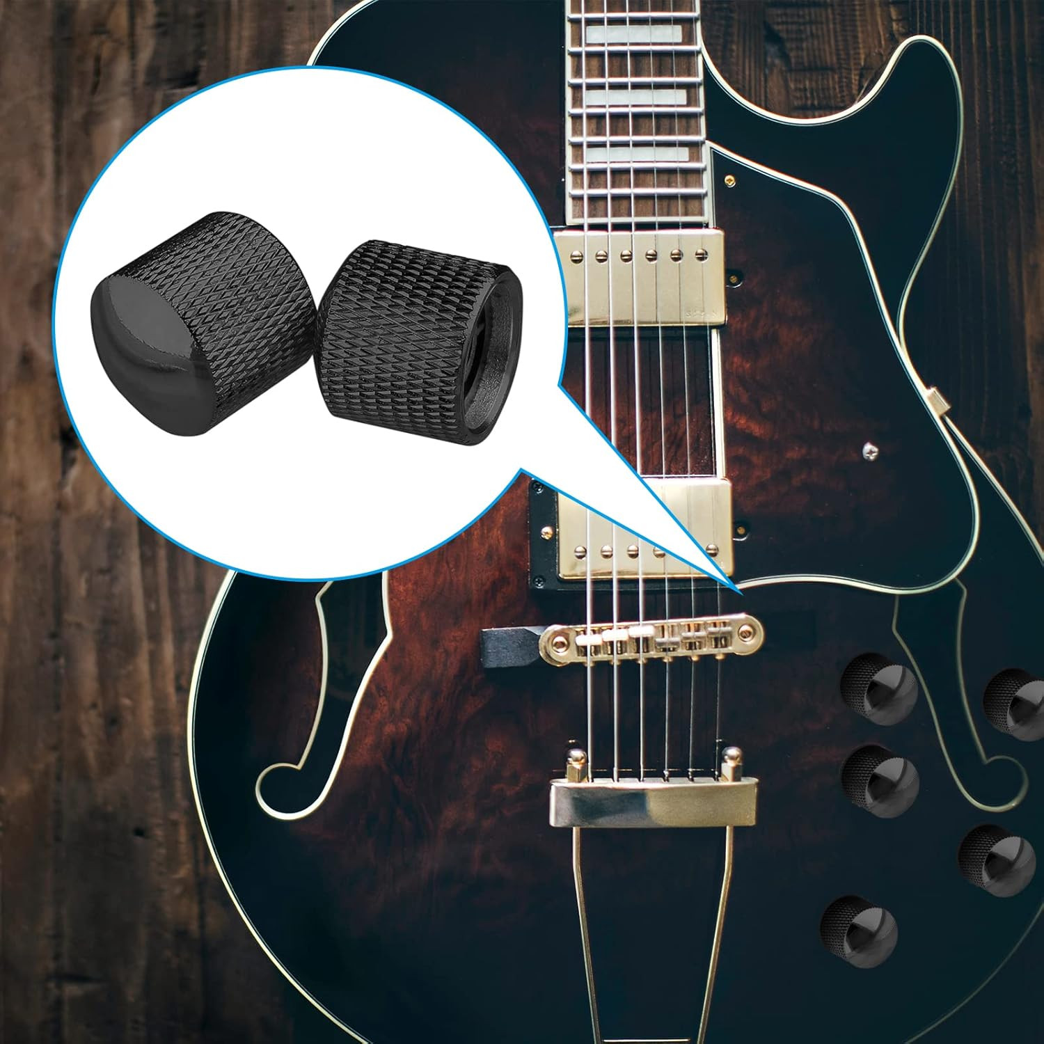 6 Pcs Electric Guitar Knobs, Black Guitar Speed Control Knobs Domed Volume Tone