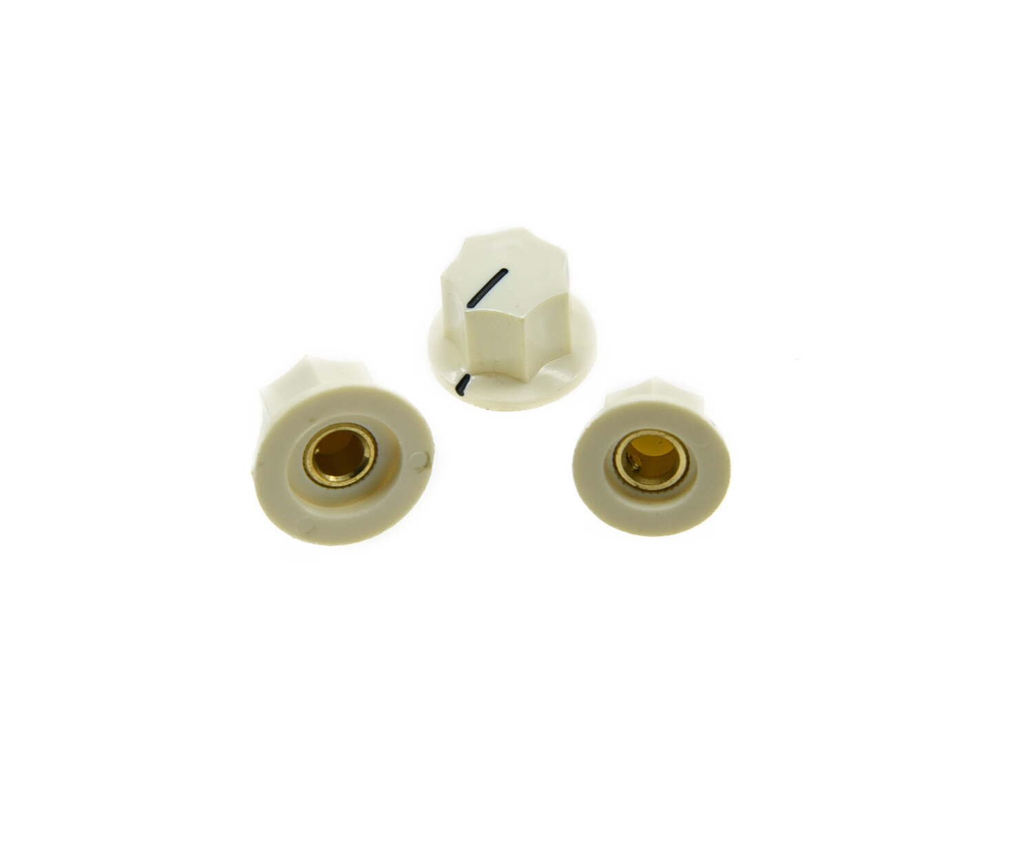 3pcs Brass Insert USA Size 1/4″ Jazz J Bass Knobs,Large & Small Knob Aged White